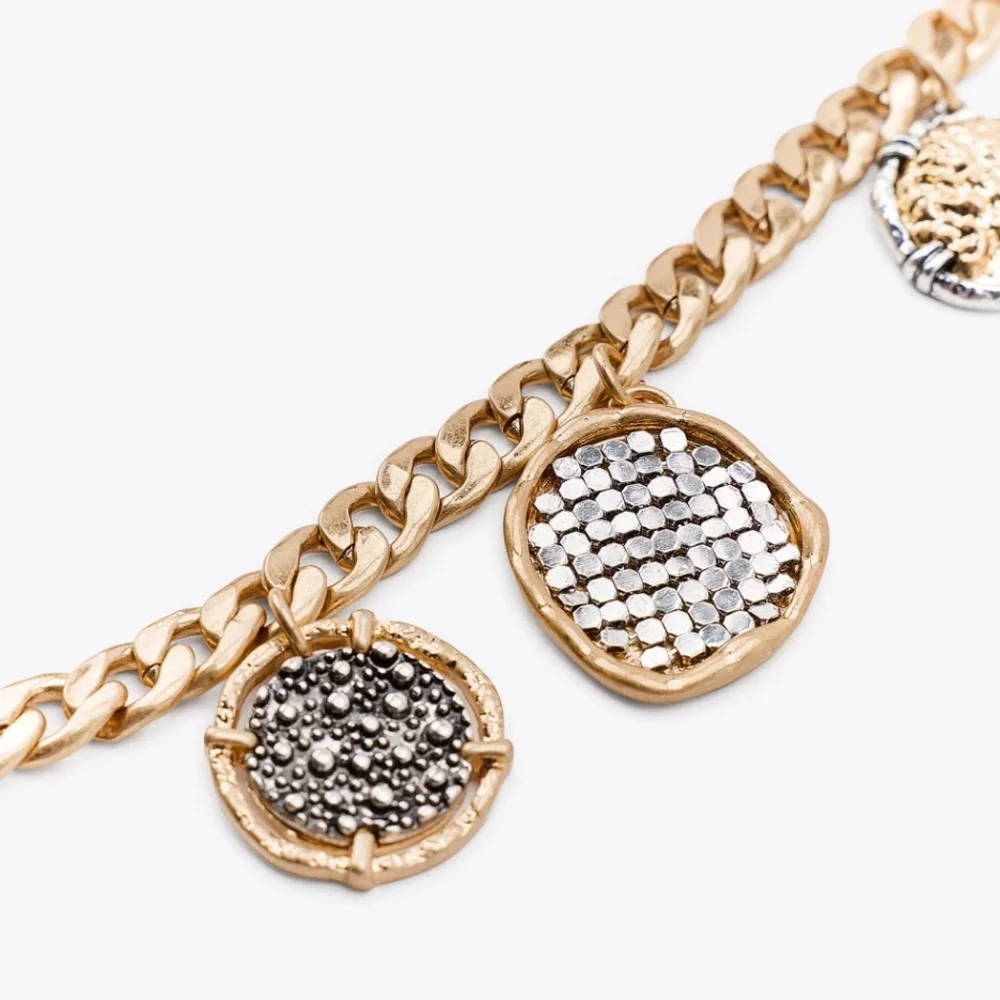 Zara NWT golden metal coin belt with pendants 1011/241